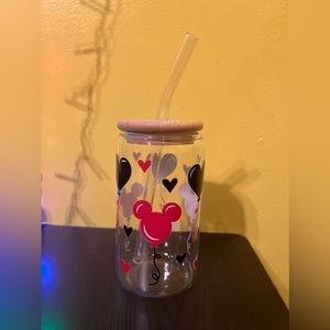 Mickey Shaped Balloons 16oz Glass Libby Cup w/ glass straw